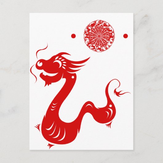 CHINESE ZODIAC DRAGON PAPERCUT ILLUSTRATION BRIEFKAART (Voorkant)