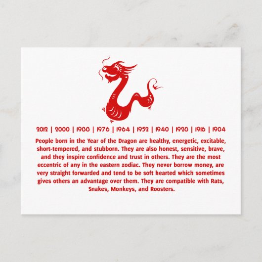 CHINESE ZODIAC DRAGON PAPERCUT ILLUSTRATION BRIEFKAART (Voorkant)