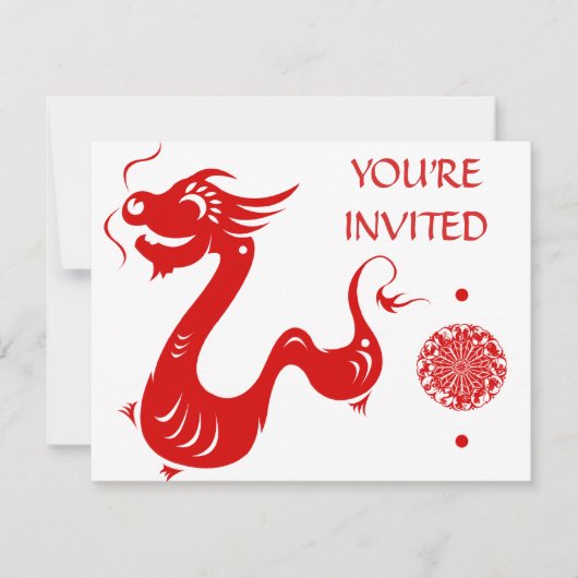 CHINESE ZODIAC DRAGON PAPERCUT ILLUSTRATION KAART (Voorkant)