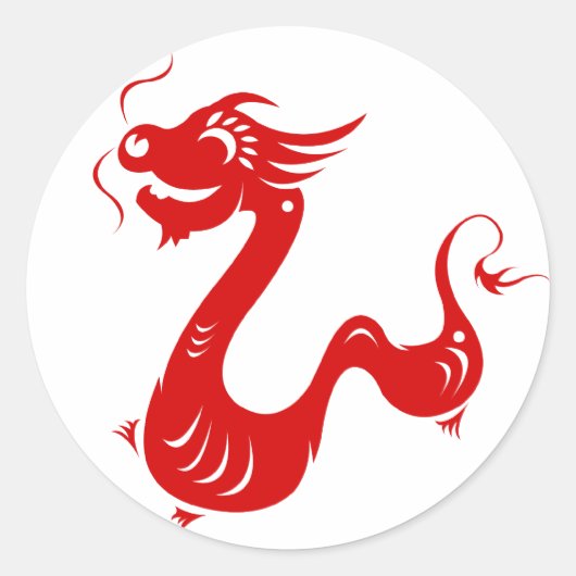 CHINESE ZODIAC DRAGON PAPERCUT ILLUSTRATION RONDE STICKER (Voorkant)
