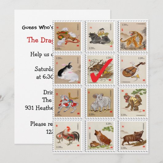 Chinese Zodiac Fun Birthday Party Invitation Kaart (Voorkant / Achterkant)