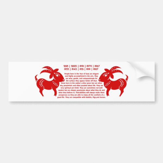 CHINESE ZODIAC GOAT PAPERCUT ILLUSTRATIE BUMPERSTICKER (Voorkant)