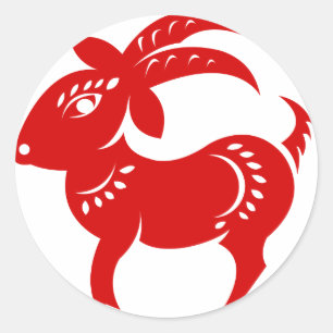 CHINESE ZODIAC GOAT PAPERCUT ILLUSTRATIE RONDE STICKER