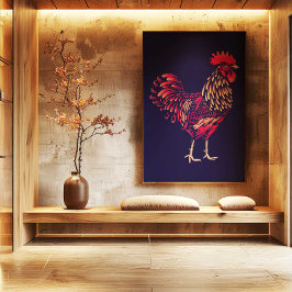 Chinese Zodiac Haan Wandkunst Afdruk | Japandi Canvas Afdruk