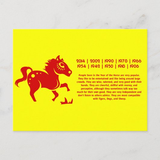 CHINESE ZODIAC HORSE PAPERCUT ILLUSTRATION BRIEFKAART (Voorkant)