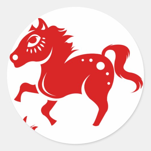 CHINESE ZODIAC HORSE PAPERCUT ILLUSTRATION RONDE STICKER (Voorkant)
