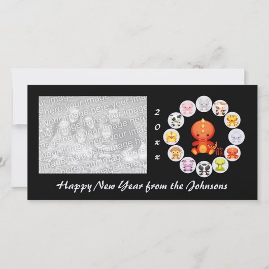 Chinese Zodiac Jaar van de Dragon Photo Card Feestdagenkaart (Voorkant)