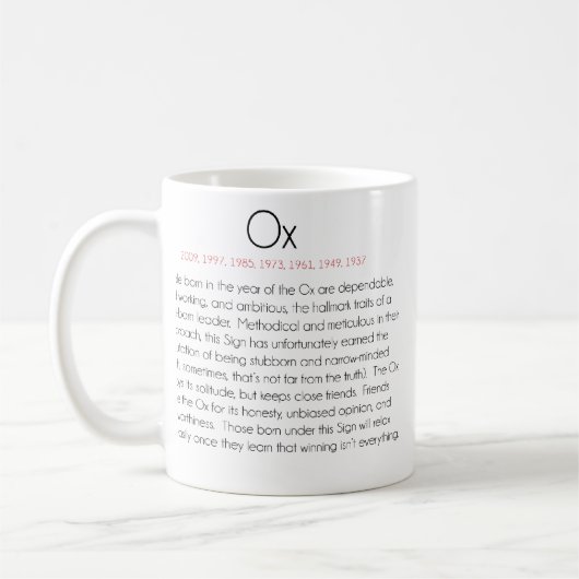 Chinese Zodiac (Jaar van de Ox) 2 Koffiemok (Links)