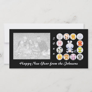 Chinese Zodiac Jaar van het Konijn Fotokaart Feestdagenkaart