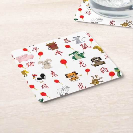 Chinese Zodiac Kartonnen Onderzetters (Schuin)