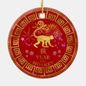 Chinese Zodiac Monkey Red/Gold ID542 Keramisch Ornament (Achterkant)
