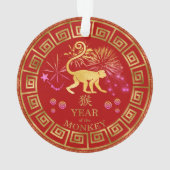 Chinese Zodiac Monkey Red/Gold ID542 Ornament (achterkant)