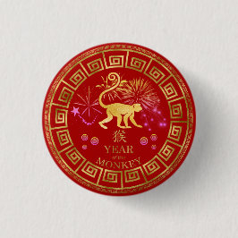 Chinese Zodiac Monkey Red/Gold ID542 Ronde Button 3,2 Cm