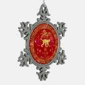 Chinese Zodiac Monkey Red/Gold ID542 Tin Sneeuwvlok Ornament (Links)