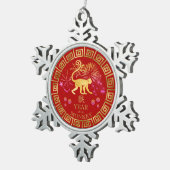 Chinese Zodiac Monkey Red/Gold ID542 Tin Sneeuwvlok Ornament (Rechts)