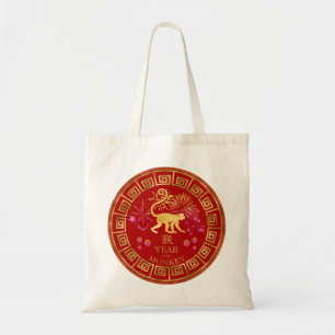 Chinese Zodiac Monkey Red/Gold ID542 Tote Bag