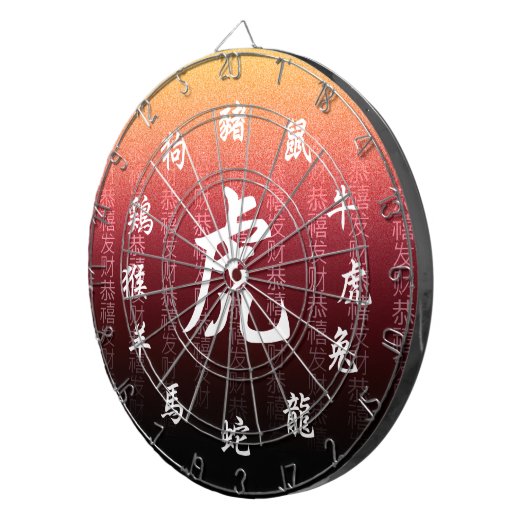 Chinese Zodiac op Festive Red Gold Background Dartbord (Voorkant Rechts)