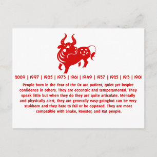 CHINESE ZODIAC OX PAPERCUT ILLUSTRATIE BRIEFKAART