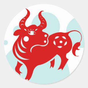 CHINESE ZODIAC OX PAPERCUT ILLUSTRATIE RONDE STICKER