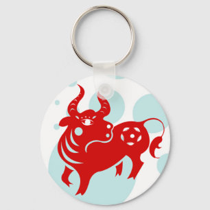 CHINESE ZODIAC OX PAPERCUT ILLUSTRATIE SLEUTELHANGER