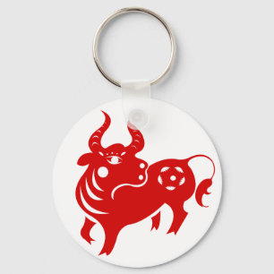 CHINESE ZODIAC OX PAPERCUT ILLUSTRATIE SLEUTELHANGER