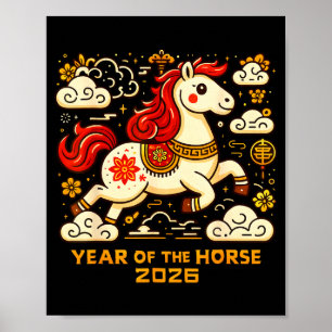 Chinese Zodiac Paard 2026 Maan Nieuwjaar Kunst Cad Poster