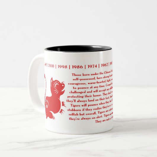 CHINESE ZODIAC PAPERCUT JAAR VAN DE TIGER-MOK TWEEKLEURIGE KOFFIEMOK (Voorkant links)