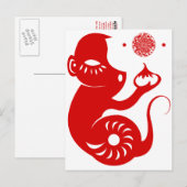 CHINESE ZODIAC PAPERCUT MONKEY ILLUSTRATION BRIEFKAART (Voorkant / Achterkant)