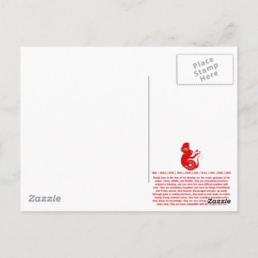 CHINESE ZODIAC PAPERCUT MONKEY ILLUSTRATION BRIEFKAART (Achterkant)