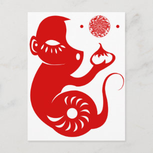 CHINESE ZODIAC PAPERCUT MONKEY ILLUSTRATION BRIEFKAART