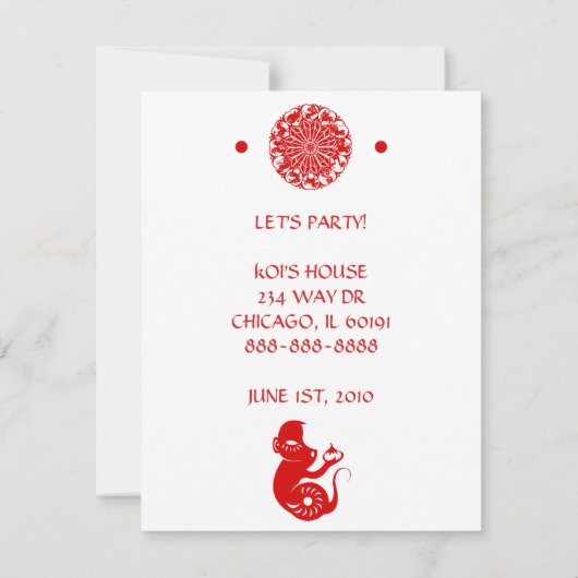 CHINESE ZODIAC PAPERCUT MONKEY ILLUSTRATION KAART (Achterkant)