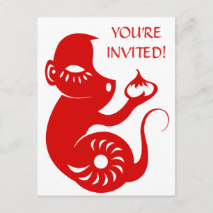 CHINESE ZODIAC PAPERCUT MONKEY ILLUSTRATION KAART