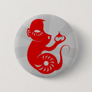CHINESE ZODIAC PAPERCUT MONKEY ILLUSTRATION RONDE BUTTON 5,7 CM
