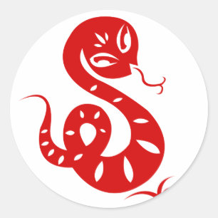 CHINESE ZODIAC PAPERCUT SNAKE ILLUSTRAAT SHIRT RONDE STICKER