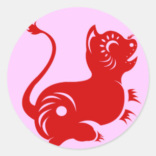 CHINESE ZODIAC PAPERCUT TIGER GELILUSTREERD RONDE STICKER