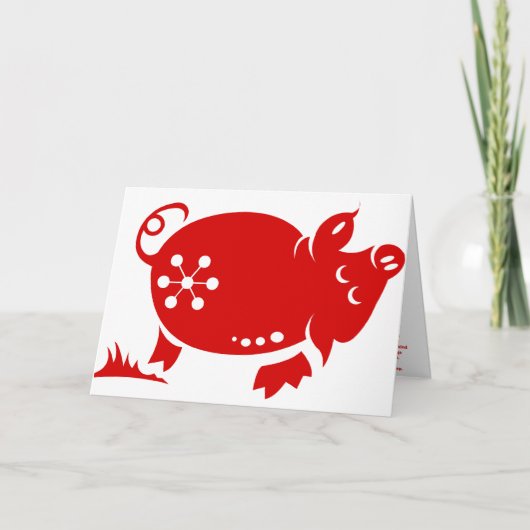 CHINESE ZODIAC PIG PAPERCUT ILLUSTRATIE FEESTDAGEN KAART (Voorkant)