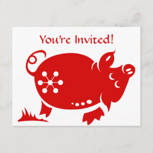CHINESE ZODIAC PIG PAPERCUT ILLUSTRATIE KAART