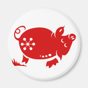 CHINESE ZODIAC PIG PAPERCUT ILLUSTRATIE MAGNEET