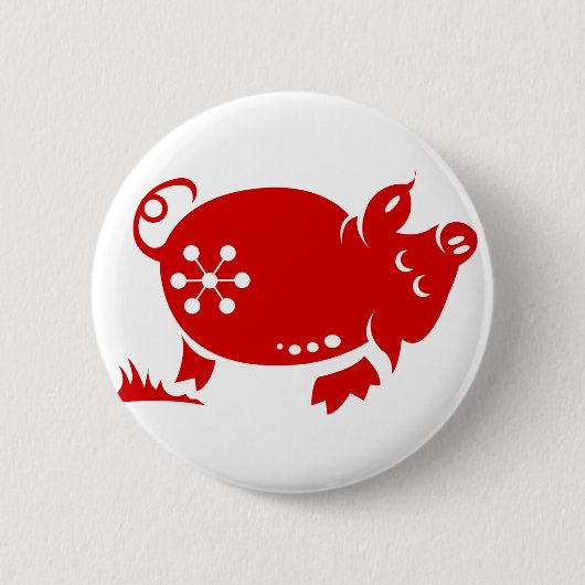 CHINESE ZODIAC PIG PAPERCUT ILLUSTRATIE RONDE BUTTON 5,7 CM (Voorkant)