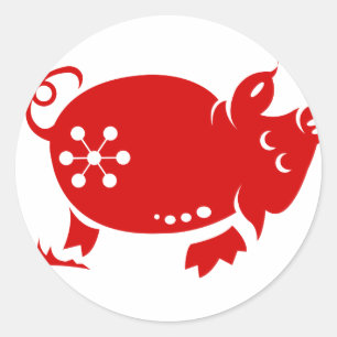 CHINESE ZODIAC PIG PAPERCUT ILLUSTRATIE RONDE STICKER