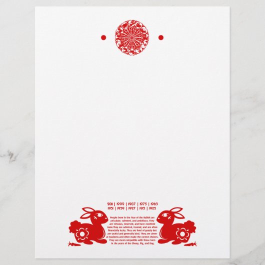 CHINESE ZODIAC RABBIT PAPERCUT ILLUSTRATIE GEPERSONALISEERD BRIEFHOOFD (Voorkant)