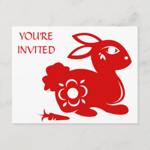 CHINESE ZODIAC RABBIT PAPERCUT ILLUSTRATIE KAART