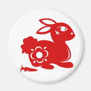 CHINESE ZODIAC RABBIT PAPERCUT ILLUSTRATIE MAGNEET