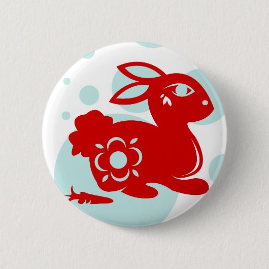 CHINESE ZODIAC RABBIT PAPERCUT ILLUSTRATIE RONDE BUTTON 5,7 CM (Voorkant)
