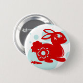 CHINESE ZODIAC RABBIT PAPERCUT ILLUSTRATIE RONDE BUTTON 5,7 CM (Voorkant /achterkant)