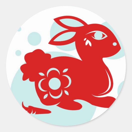 CHINESE ZODIAC RABBIT PAPERCUT ILLUSTRATIE RONDE STICKER (Voorkant)