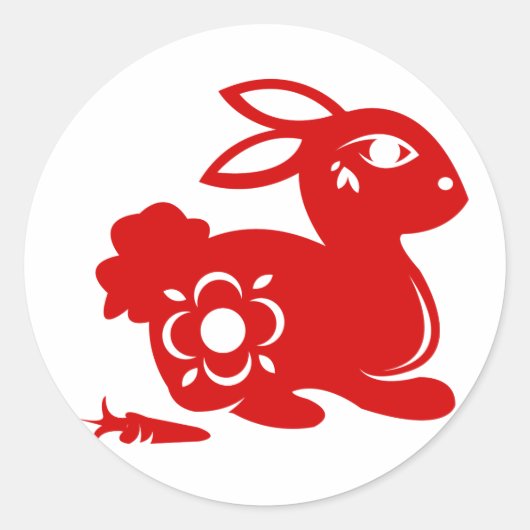 CHINESE ZODIAC RABBIT PAPERCUT ILLUSTRATIE RONDE STICKER (Voorkant)