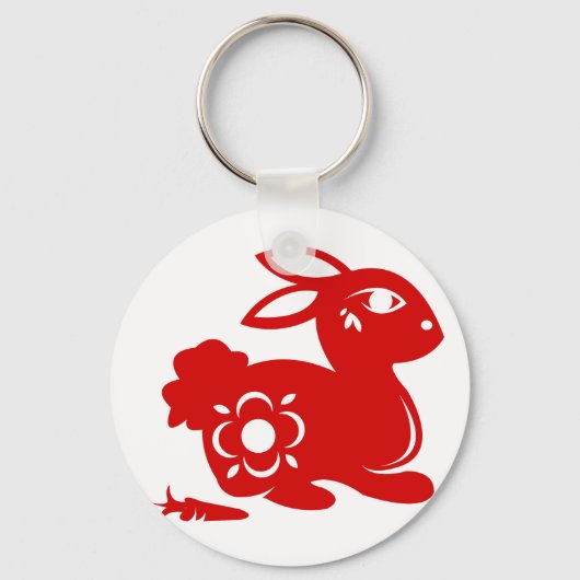 CHINESE ZODIAC RABBIT PAPERCUT ILLUSTRATIE SLEUTELHANGER (Voorkant)
