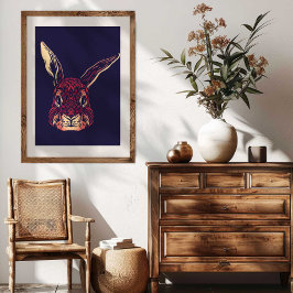 Chinese Zodiac Rabbit Wall Art Print Rustic Decor