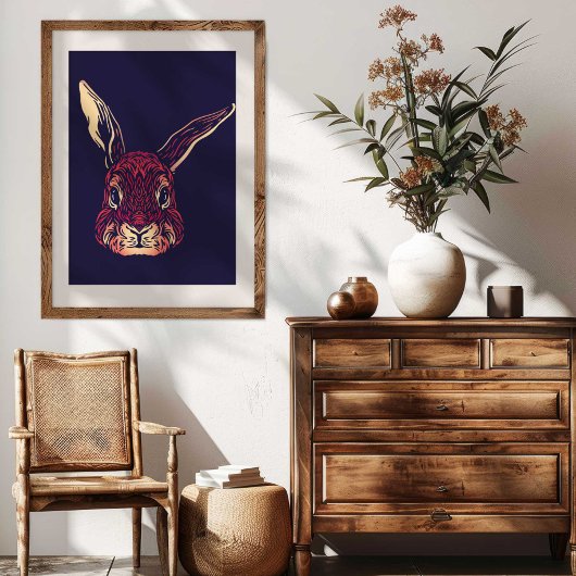 Chinese Zodiac Rabbit Wall Art Print Rustic Decor